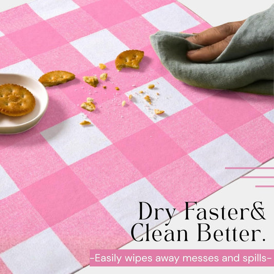 Rose Pink and White Buffalo Check Placemats Set of 4, 13x19 Inches, Plaid Table Mats, 100% Cotton, Washable, Soft and Reusable Placemats for Baby Showers, Weddings, Holiday Gatherings