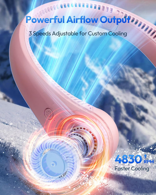 Gaiatop Portable Neck Fan Rechargeable, Hands-Free 360° Cooling, 23.5hrs Runtime, Battery Powered Personal Wearable Fan, Summer Outdoor Travel Essentials, Birthday Gifts for Women Mom Girls, Pink