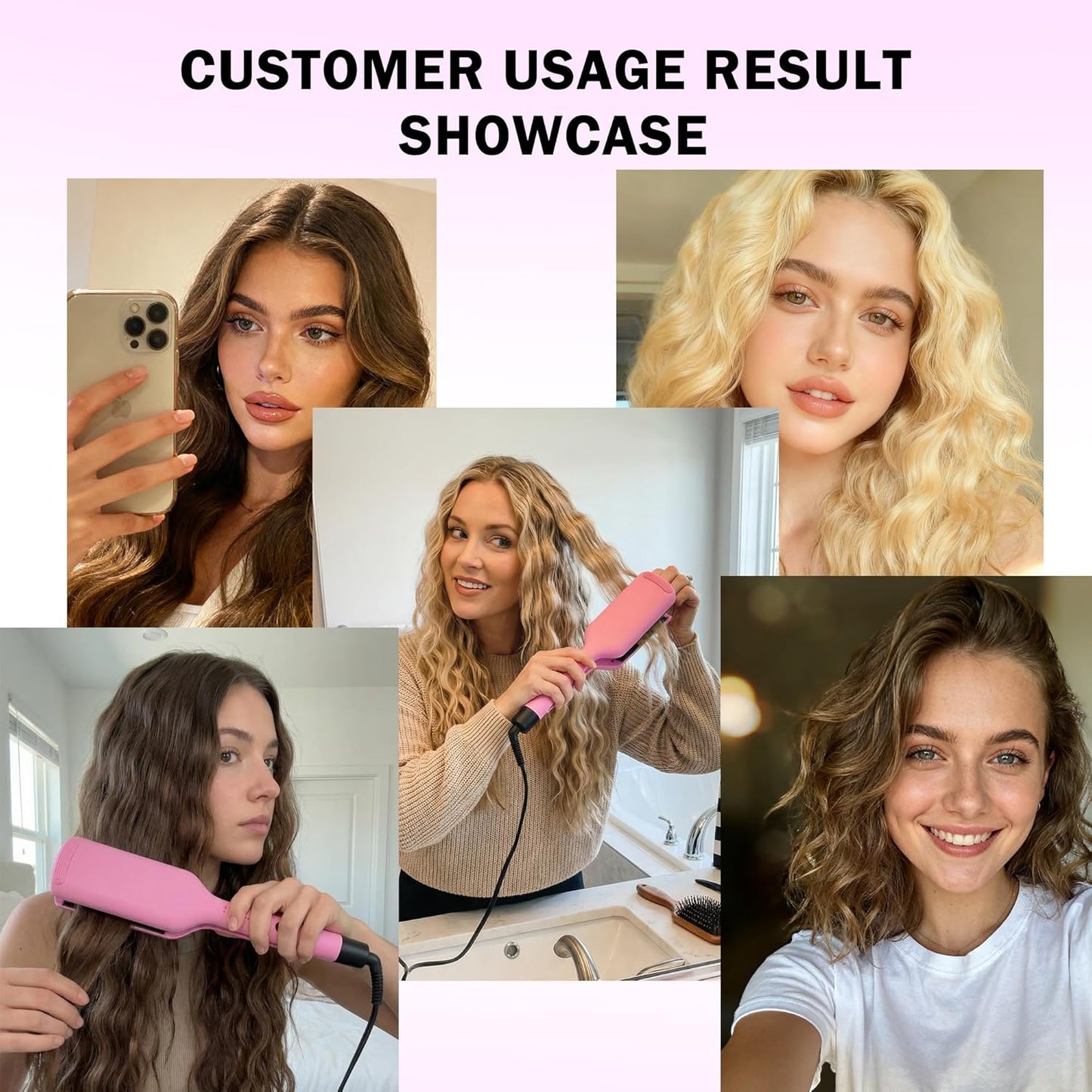 NONK Power Curling Iron Hair Crimper Waver, Ceramic Double Barrel Curling Wand, 1.25 Inch, Dual Voltage, Anti-Scald, Easy to Use, Hot Tools for Women, Pink, Gifts for Women