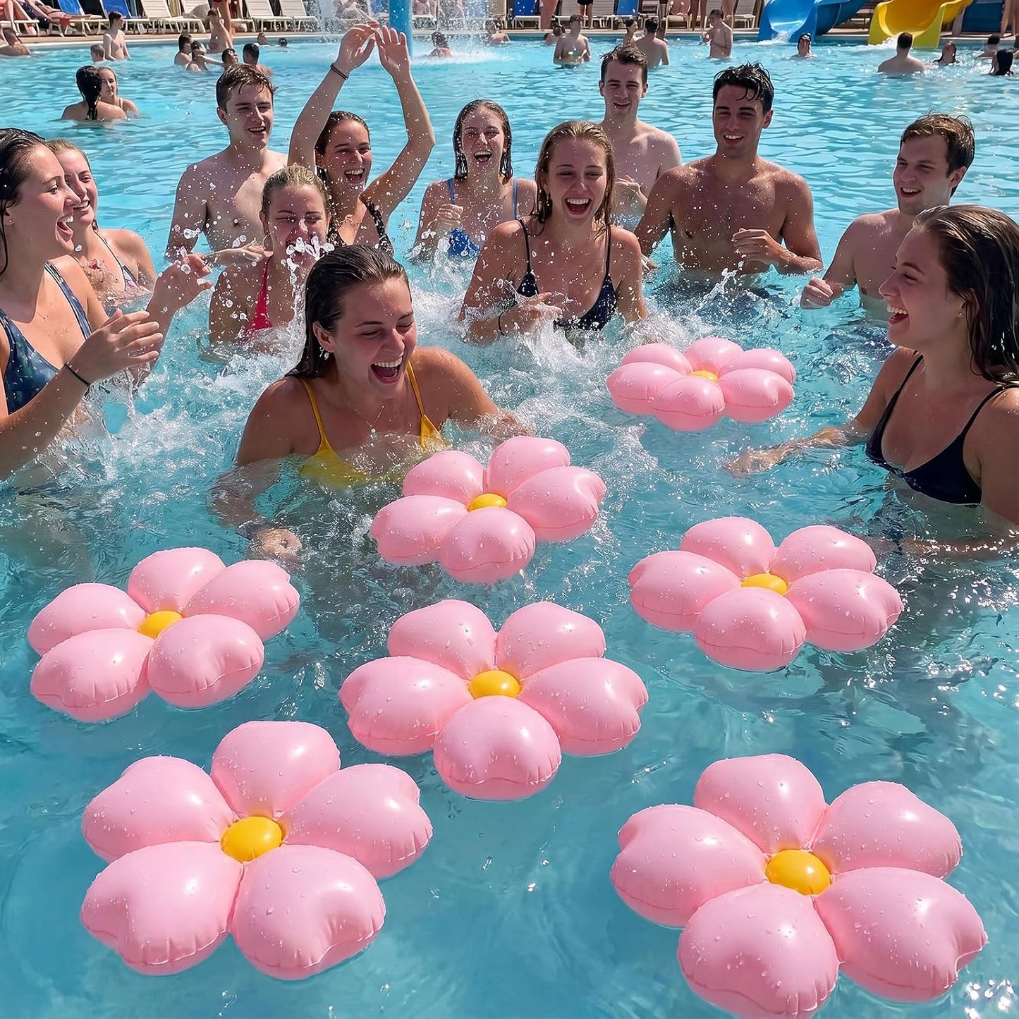 Inflatable Cherry Blossoms Pool Floats with Air Pump, 14.5 Inch Sakura Floral Blow up Flowers PVC Floaties for Wedding Birthday Shower Bachelor Party Pool Decoartions