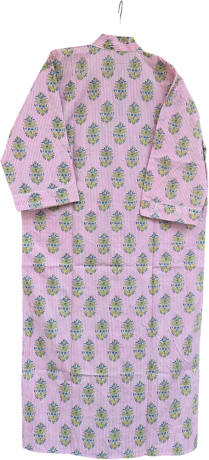 Hand Block Print Cotton Robe Bikini Coverup for Women Bathrobe Dressing Gown Long Sleepwear Free Size Kimono
