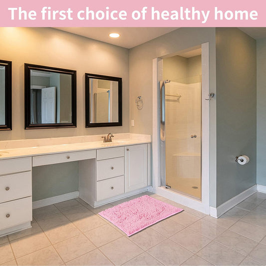 LanYunUmi Rugs for Bathroom Slip-Resistant Shag Chenille Bath Mat Extra Soft and Absorbent Rug Shower Room Machine-Washable Fast Dry(Pink 17"x24")