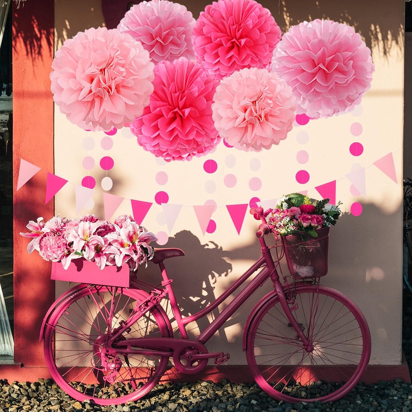Galentines Valentines-Day Hot-Pink Party-Decorations - 23pcs Girl Birthday Baby Shower Tissue Pom Poms Streamers, Bachelorette Bridal Wedding Engagement Supplies Tassel Garland Banner Decor Ouruola