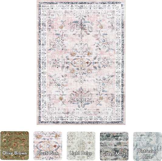 LIVEBOX Washable Pink Area Rugs 9x12 for Living Room, Soft Non-Slip Large Pink Rug for Bedroom, Ultra-Thin Faux Wool Rugs Boho Carpet for Girls Room Nursery, Blush/Pinks