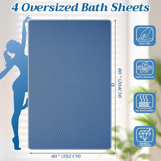 Peryiter 4 Pcs Oversized Bath Towels 40 x 80 Inch Extra Large Pink Green Dark Blue Purple Bath Sheets for Adults Jumbo Microfiber Towel Coral Velvet Highly Absorbent Bathroom Towels for Home Beach