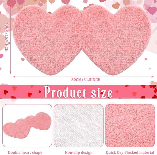 Hoolerry Valentines Heart Rug Double Heart Shaped Bathroom Rug Decorative Non Slip Doormat Washable Love Shag Shower Mat Home Bedroom Living Room 15.75 x 31.5 Inch(Pink)