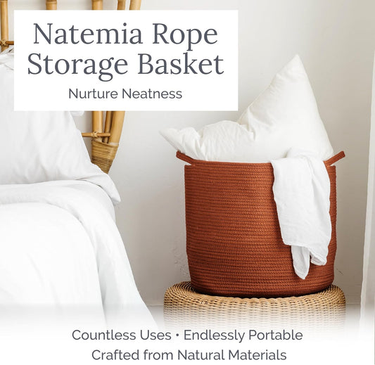Natemia Rope Storage Basket- Nursery Bin and Toy Organizer (15โx15โx14โ), Laundry Basket, Basket for Towels, Pillows and Blankets, Perfect Baby Registry Gift