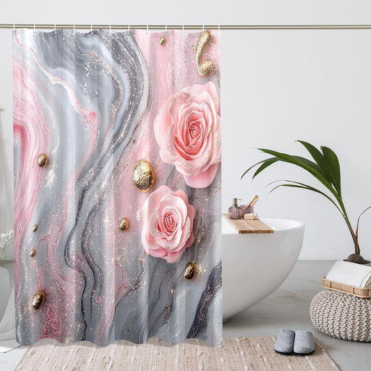Peach Marble Shower Curtain, Luxury Abstract Modern Shower Curtains for Bathroom, 3D Contemporary Print Bath Decor Accessories Set -62 * 72