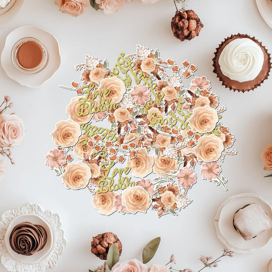 200Pcs Love in Bloom Confetti, Floral Wildflower Bridal Shower Decorations Peach Terracotta Champagne Fall Decor for Women Flower Themed Bridal Shower Wedding Engagement Bachelorette Party Supplies