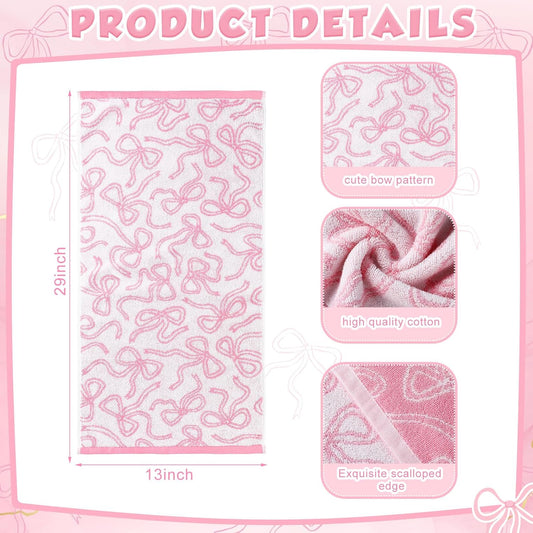 SmoothNovelty 4 Pcs Pink Bow Hand Towels for Bathroom 100% Cotton Soft Absorbent Coquette Bathroom Decor for Girls Dorm Apartment Preppy Aesthetic Pink Bow Towels for Mother's Day Kitchen Home Decor
