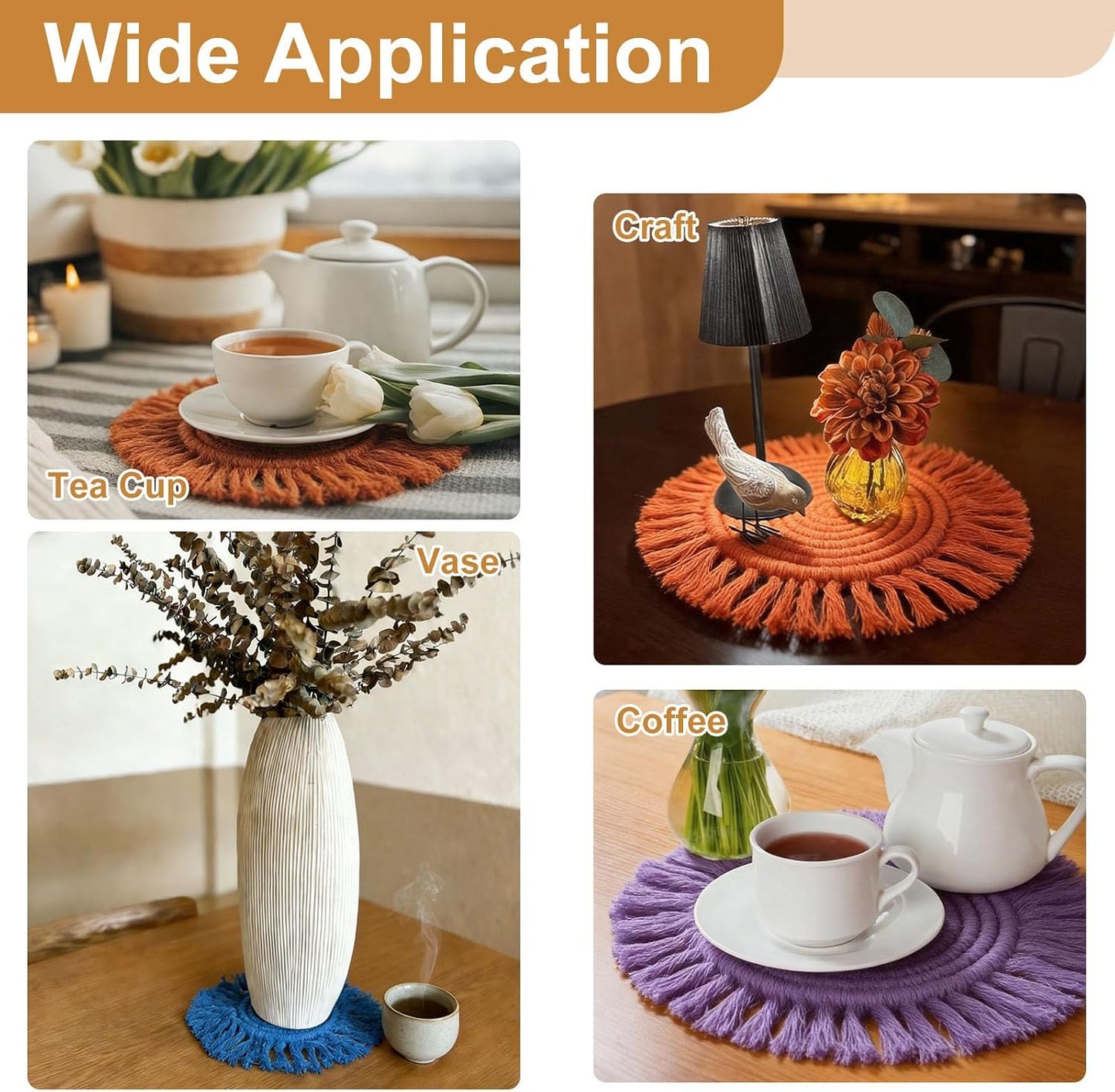uxcell 2Pcs Boho Coasters, Round Handmade Woven Absorbent Coasters with Tassel Farmhouse Cup Mat Table Protection for Coffee Drink Mug Home Office Decor Housewarming Gift, Pink