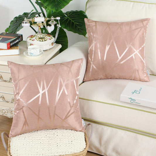 CaliTime Pack of 2 Throw Pillow Covers Cases for Couch Sofa Home Decor Modern Shining & Dull Contrast Triangles Abstract Lines Geometric 18 X 18 Inches Dusty Pink