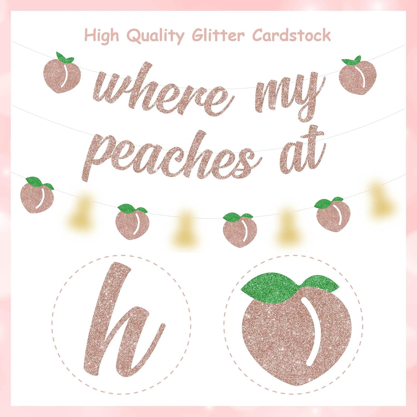 Peach Bachelorette Party Decorations, Rose Gold Where My Peaches at Banner, Funny Peach Garland for Summer Fruit Peach Bridal Shower Engagement Wedding Party Supplies