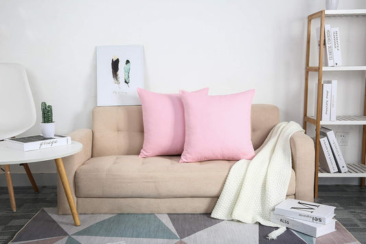 TangDepot Handmade Decorative Solid 100% Cotton Canvas Throw Pillow Covers/Cushion Covers, 45 Colors Available - (20" x20" , Salmon Pink, 2 Count (Pack of 1))