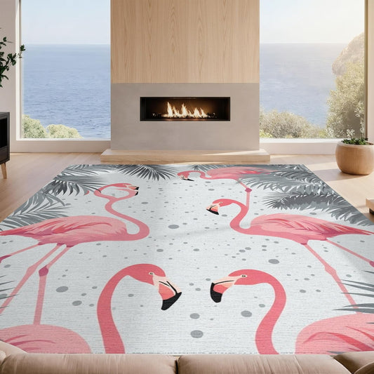 Design&I 4'x6' Machine Wash Ready Modern Palm Tree Area Rug, Light Grey for Home Office, Gaming Room, Under Desk, Chair-Friendly & Snag-Free Skid-Resistant Medium Carpet | 2088597