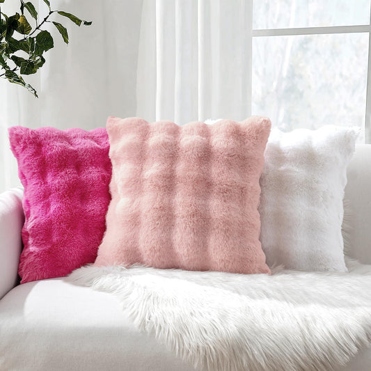 MIULEE Faux Fur Pillow Covers Thick Soft Plush Lumbar Throw Pillows Luxury Spring Valentines Day Home Decor for Couch Bed Chair Bedroom Living Room Sofa,12x20 Inch Pack of 2 Light Pink