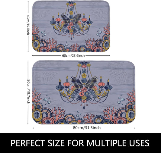 Floral Chandelier Quick Dry Bath Mat, Vintage Coral Patterns Absorbent Non Slip Shower Mat, Spring Decorative Flannel Washable Bath Rugs for Bathroom Toilet Restroom 16x24 Inch