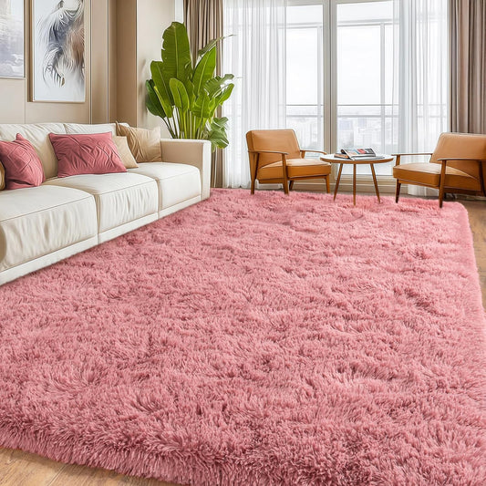 8x10Ft Ultra Soft Shag Area Rug for Living Room, Fluffy Carpet for Bedroom, Plush Modern Floor Rug for Home Decor, Blush