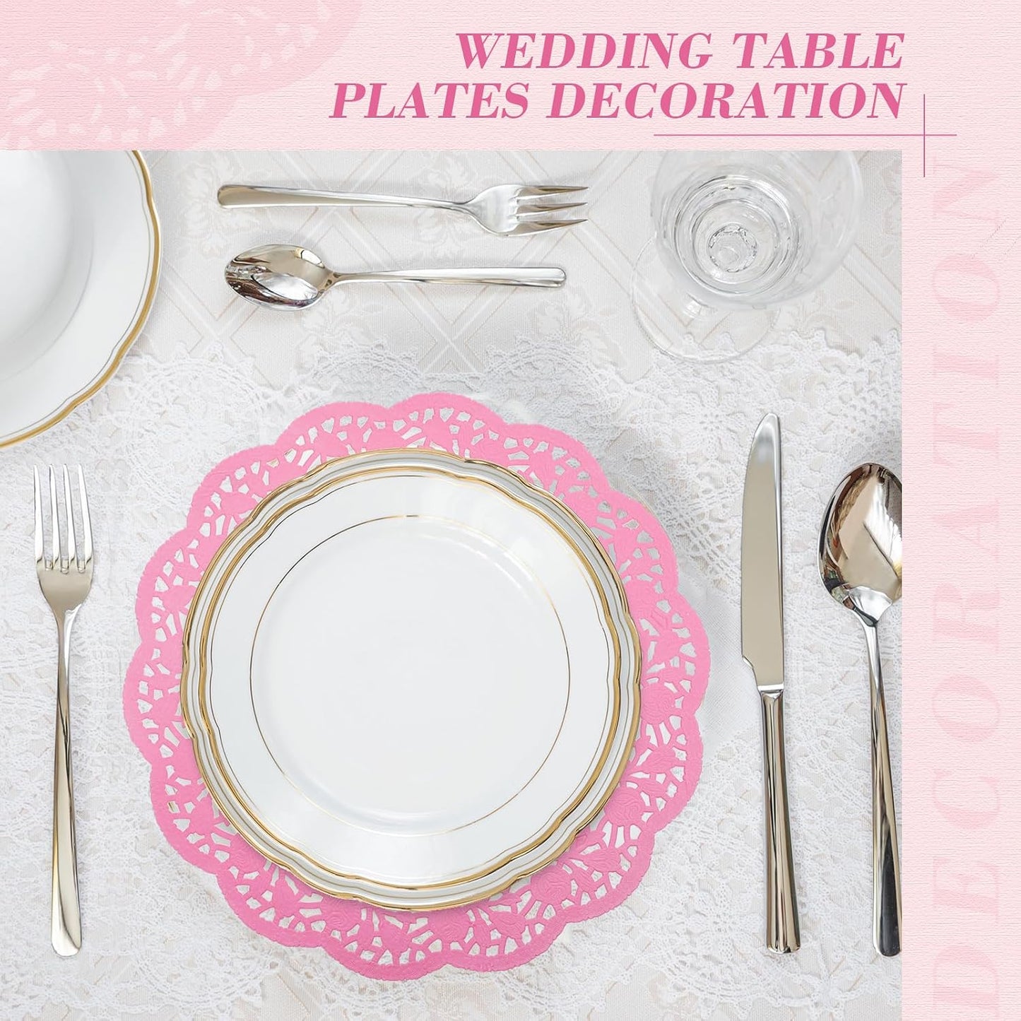 Yexiya 200 Pcs Doilies Lace Paper Doilies 14 Inches Disposable Foil Lace Placemats Large Round Paper Pad Placemats for Cakes Crafts Wedding Birthday Party Decoration(Pink)