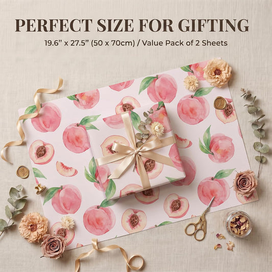 SHSEEN Pink Peach Wrapping Paper, 19.6 x 27.5 in, 2 Sheets | Pink Peach design, 19.6 x 27.5 in, 2 sheets, 120gsm folded kraft paper for birthday.