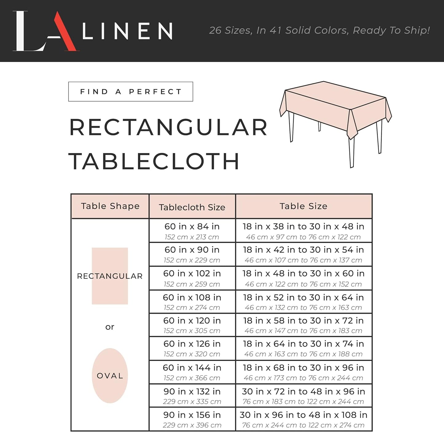 LA Linen Polyester Poplin Washable Rectangular Tablecloth, Stain and Wrinkle Resistant Table Cover 60x126, Fabric Table Cloth for Dinning, Kitchen, Party, Holiday 60 by 126-Inch, Pink Light