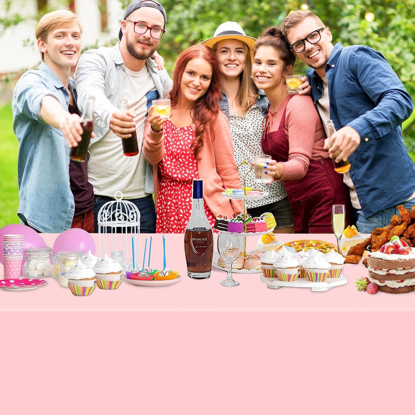 WNINK Plastic Rectangular 54x108'' Tablecloth, 4 Pack, Light Pink, Disposable, Pastel, for Parties, Holiday, Oilproof, All-Season