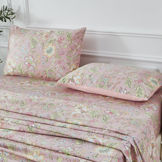 WINLIFE 100% Cotton Pillow Cases Set of 2 Blush Pink Floral Printed Pillowcase Envelope Closure Pillow Cover, Soft & Breathable (Standard, 20'' x 26'')