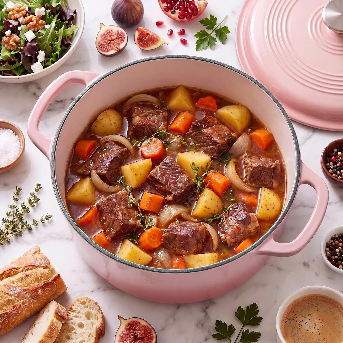 Sweetcrispy 6 Quart Cast Iron Dutch Oven with Lid, Enameled Heavy Duty Cookware, Oven Safe to 500°F, Perfect for Bread Baking, Braising, Roasting & Stews, Moisture-Locking Lid, Dual Handles, Pink