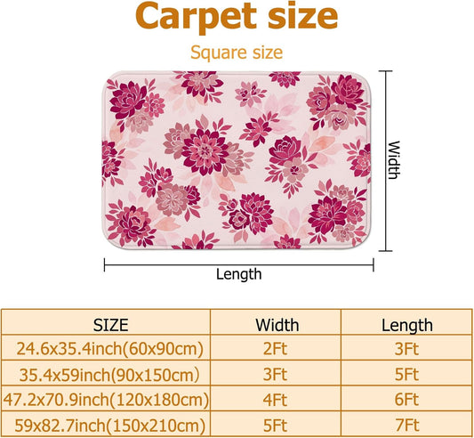 Flower Area Rug, Floral Modern Leaf Petal Spring Peach Low Pile Sponge Aesthetic Rectangle Home Floor Carpet Rugs for Living Room Bedroom Under Table Dining Decor 5' X 7'