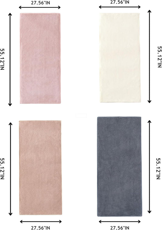 sakano Quick-Drying Microfiber Towel Set - 4-Piece Mixed Color Bath Towel Set, Highly Absorbent, Lint Free Design for Bath, Beach, and Gym -Pink+White+Khaki+Dark Gray, 28 x 55 inches