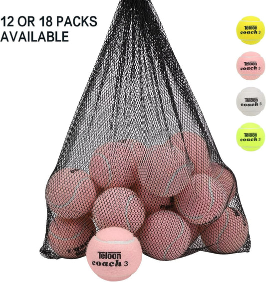 Teloon Pressure Training Tennis Balls-12 or 18 Count-Mesh Carry Bag,4 Colors Available,Pressureless Training Exercise Tennis Balls for Beginners.
