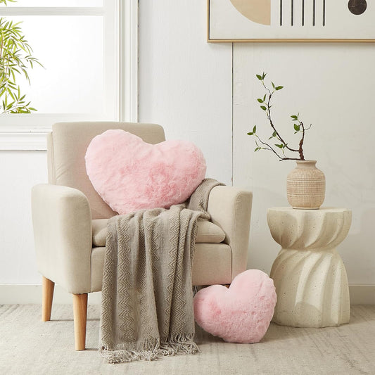 YRXRUS Heart Pillows, Love Heart Shaped Pillow, Small Cute Pink Heart Pillows for Gifts, Faux Rabbit Throw Pillows for Her, Kids, Girls Home Decoration, 10X11 Inch
