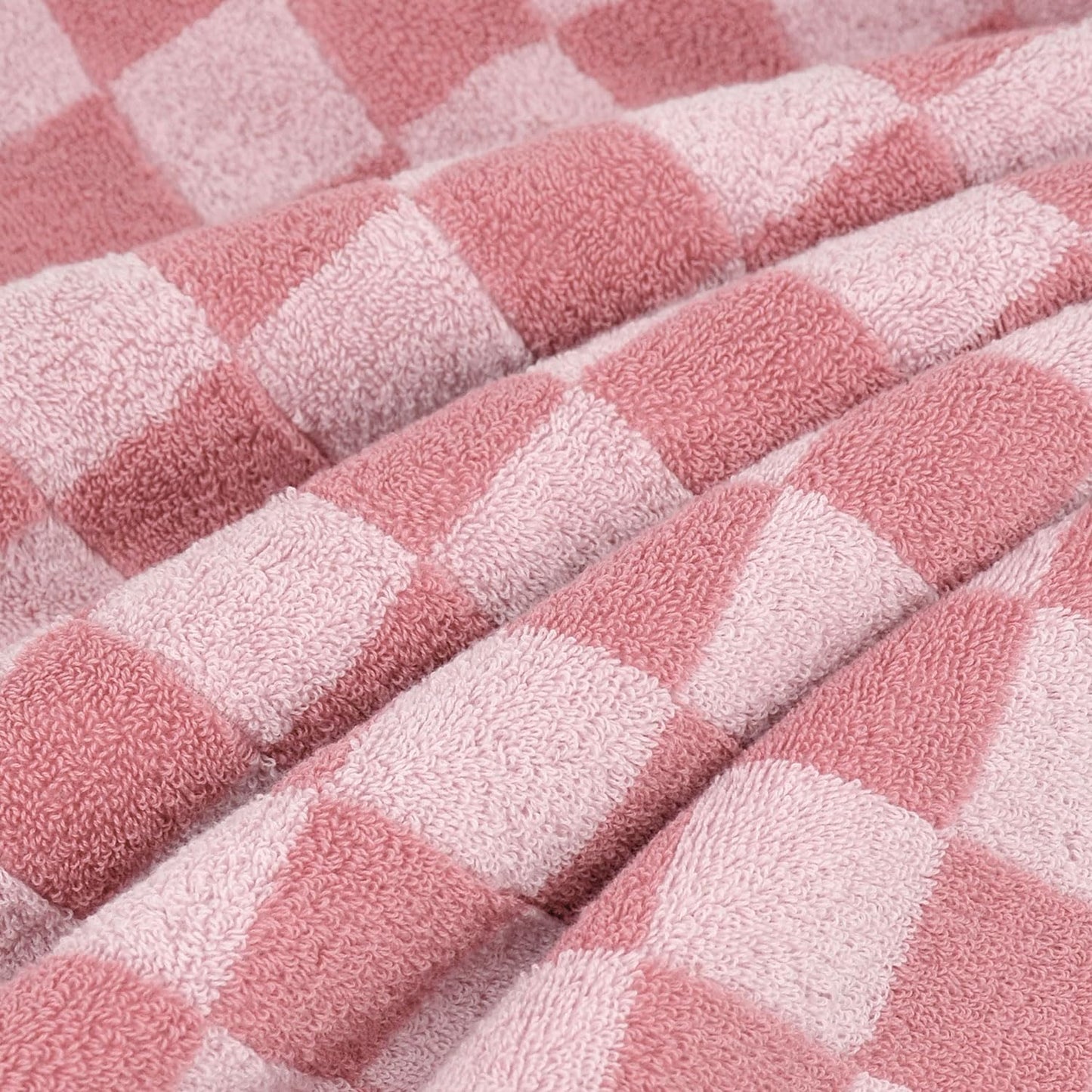 Pink Bathroom Towels Set of 6, Checkered Bath Towels 2-Pack and Hand Towels 4-Pack, Cotton Absorbent Towels for Girls Women