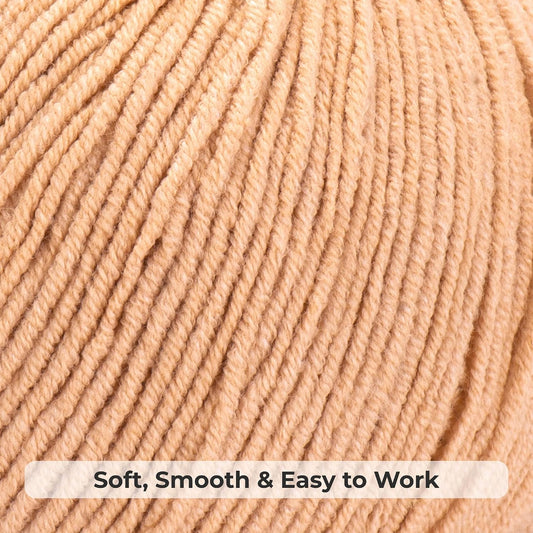 PureTouch Cotton Blend Yarn, Soft & Durable Crochet Yarn for Knitting & Amigurumi, 174 Yards, 50g, 55% Cotton 45% Acrylic (Peach Beige, 2 SKEINS)