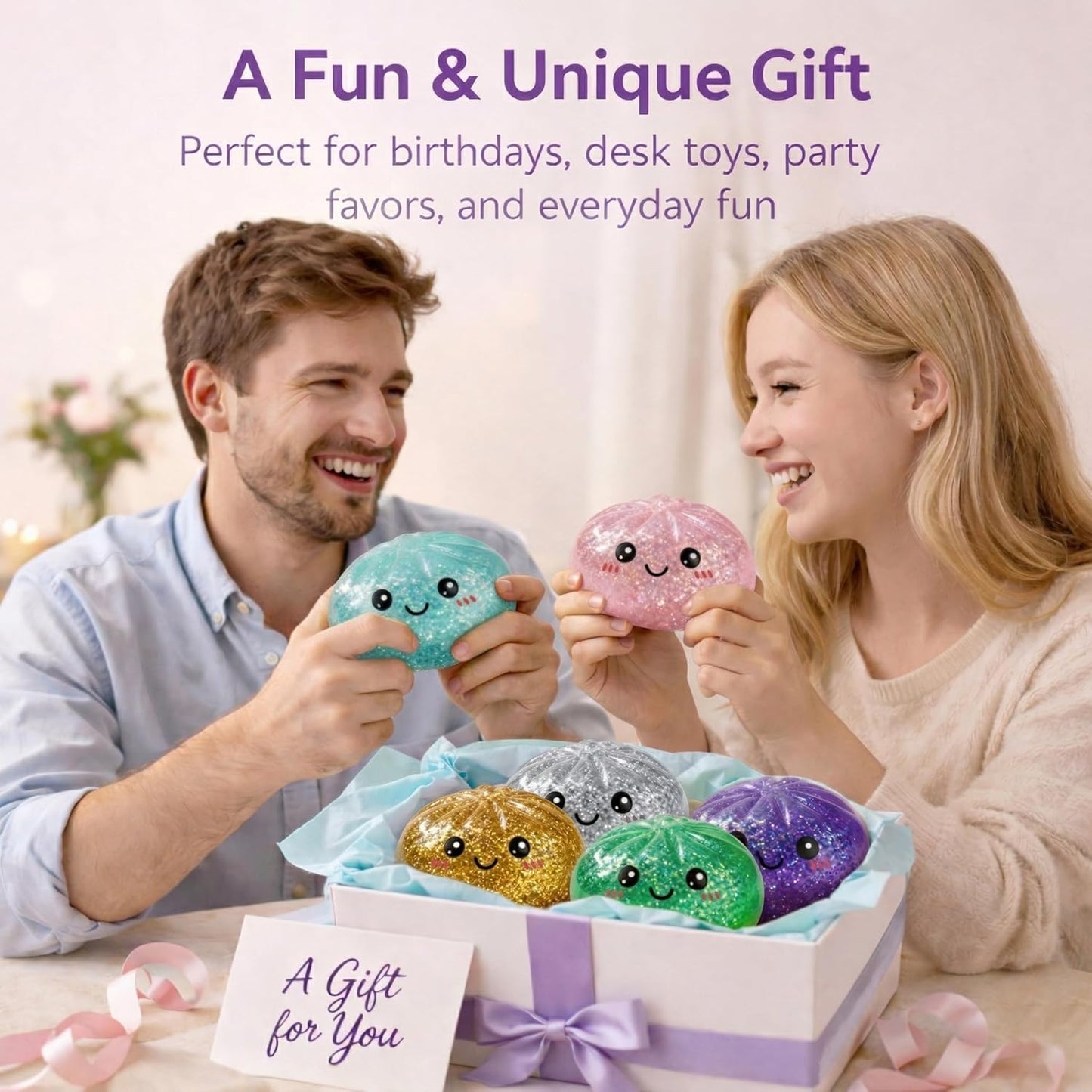 Dumpling Squishy Mystery Box Squeeze Toy, Squishy Fidget Toys for Adults, Stress Relief Sensory Toy (Pink)