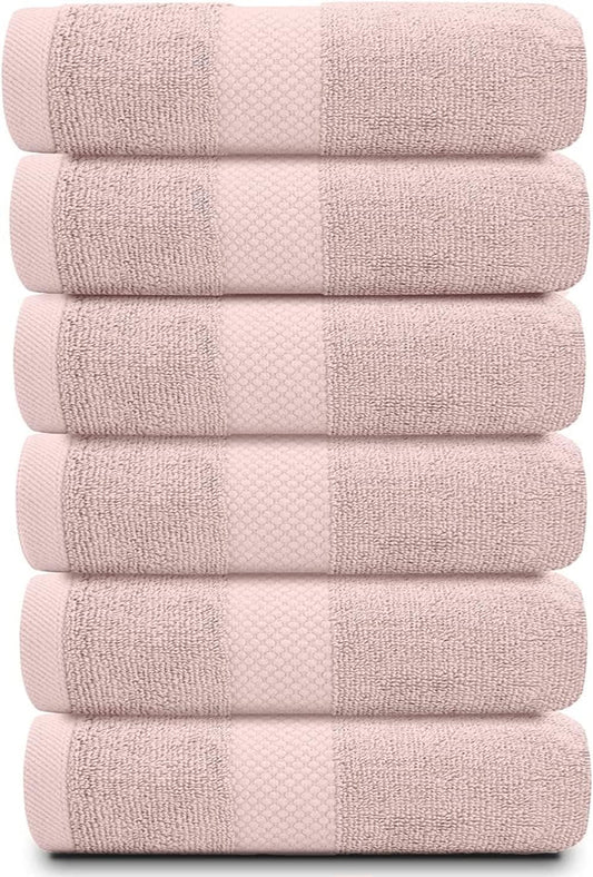 White Classic Luxury Pink Hand Towels - Soft 100% Turkish Cotton | Highly Absorbent Hotel spa Bathroom Towel Collection | 16x30 Inch | Set of 6