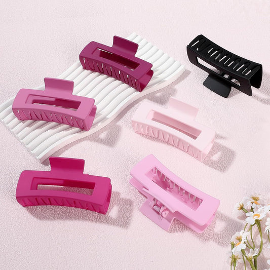 Sisiaipu 4 Inch Big Hair Claw Clips 6 Pcs Large Claw for Thick Hair Square Hair Clips for Women Rectangle Hair Clips Nonslip Acrylic Banana Jaw Clips Hair Accessories for Girls (Pink Purle)