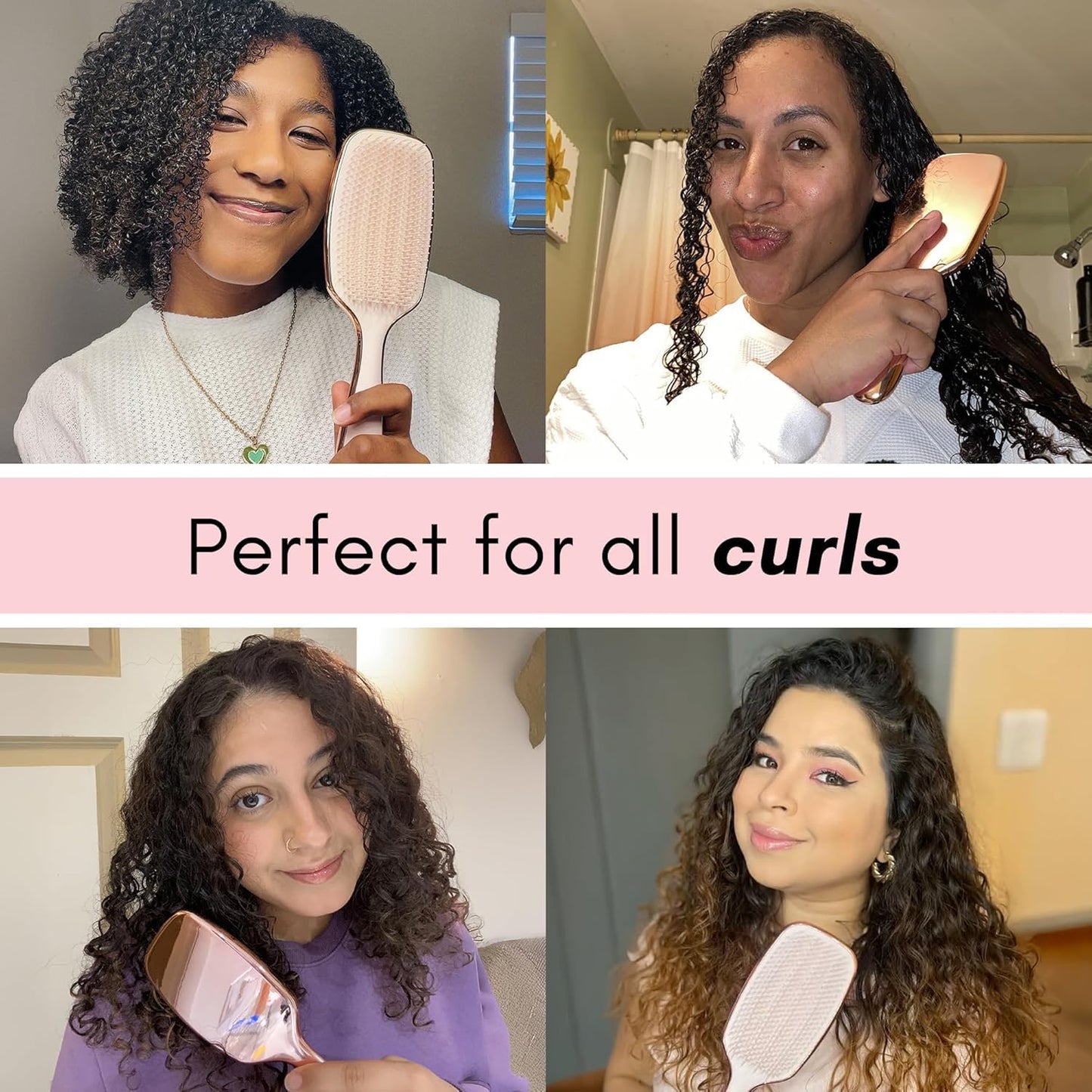 Lily England Curly Hair Brush - Detangling & Styling Tool with Flexible Bristles for Pain-Free Wet & Dry Curls (3c to 4c), Pink