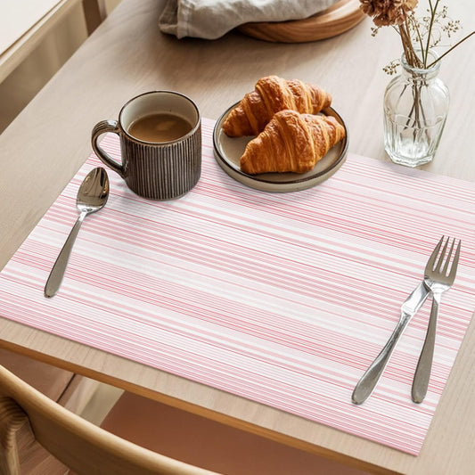 Pink Stripes Placemat Set of 6 Non-Slip Placemats for Dining Table Classic Striped Lines Washable Table Mats, Heat Resistant Kitchen Table Mats for Party, Dining Room & Home Decor
