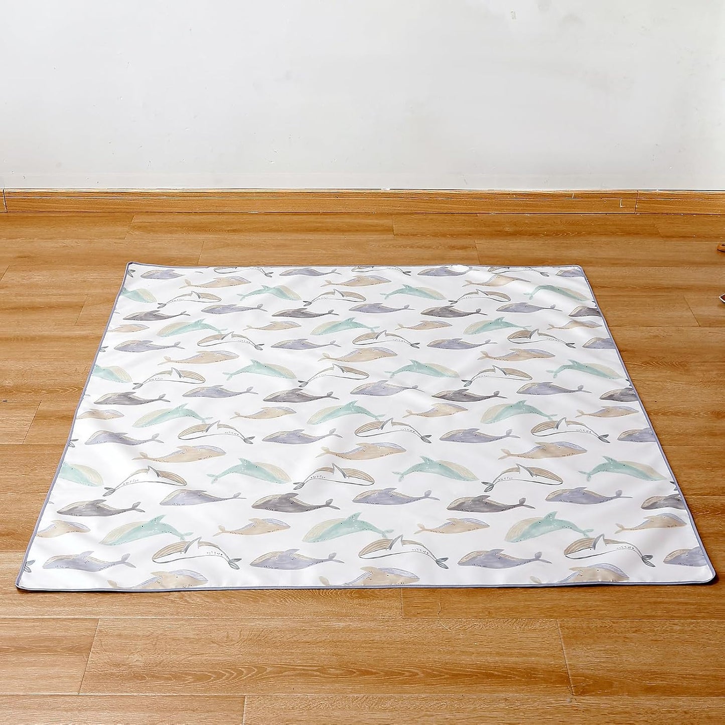 Baby Splat Mat for Under High Chair, 51 x 51 Inch Wipeable Splash Mat,Floor Protector,Wipe-Clean Tablecloth and Playing Mat (Whale)