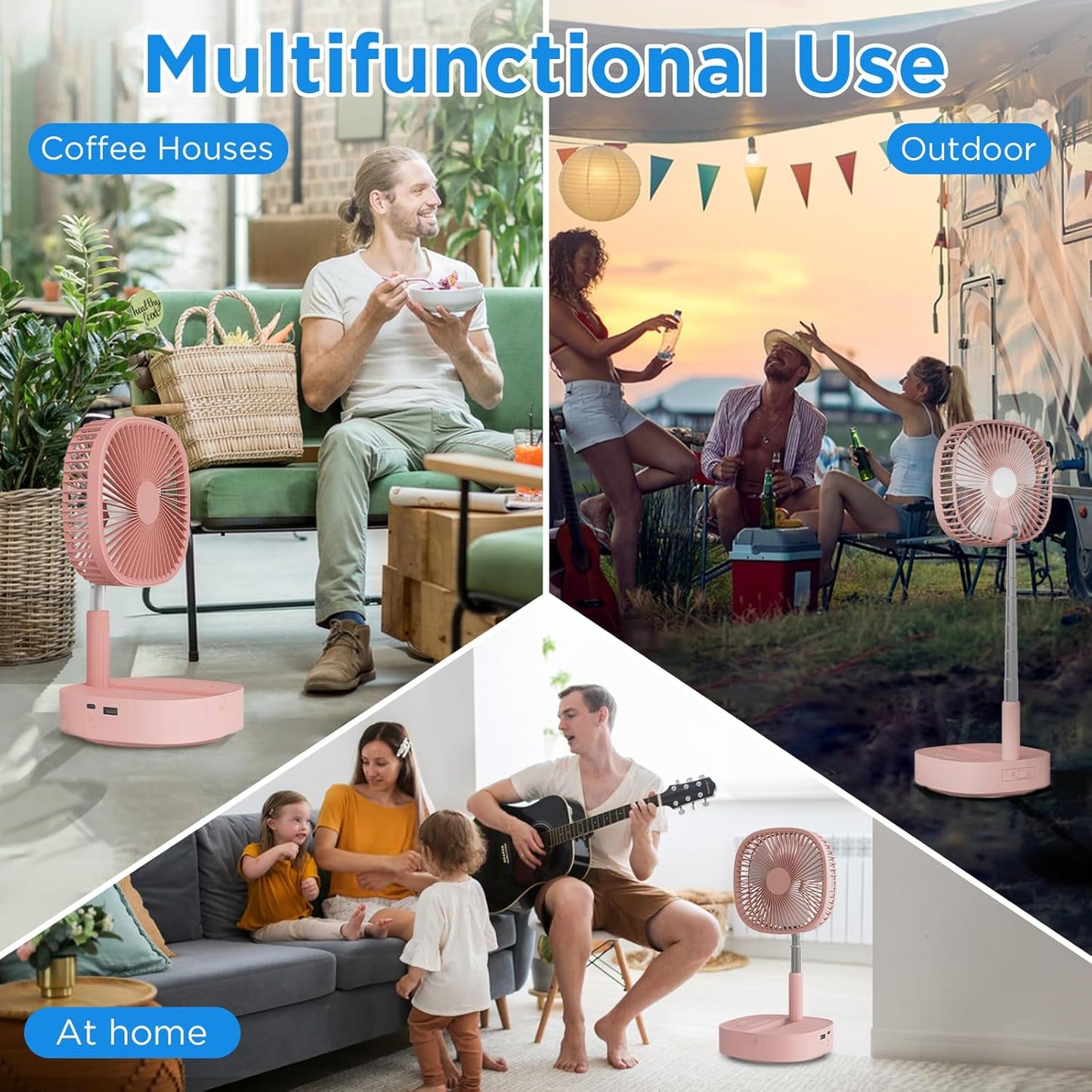Magesh Portable Oscillating Pedestal Fan&Remote, 120° Rotation, 3-In-1 Foldaway/Standing/Desk Fan, Anti-Slip 7200Mah Rechargeable, Telescopic 4 Speed Quiet Timer Fan Home Outdoor Travel (Pink)