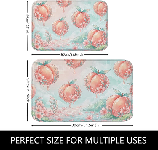 Peach Blossom Quick Dry Bath Mat, Floral Pastel Design Absorbent Non Slip Shower Mat, Spring Decorative Flannel Washable Bath Rugs for Bathroom Toilet Restroom 20x32 Inch