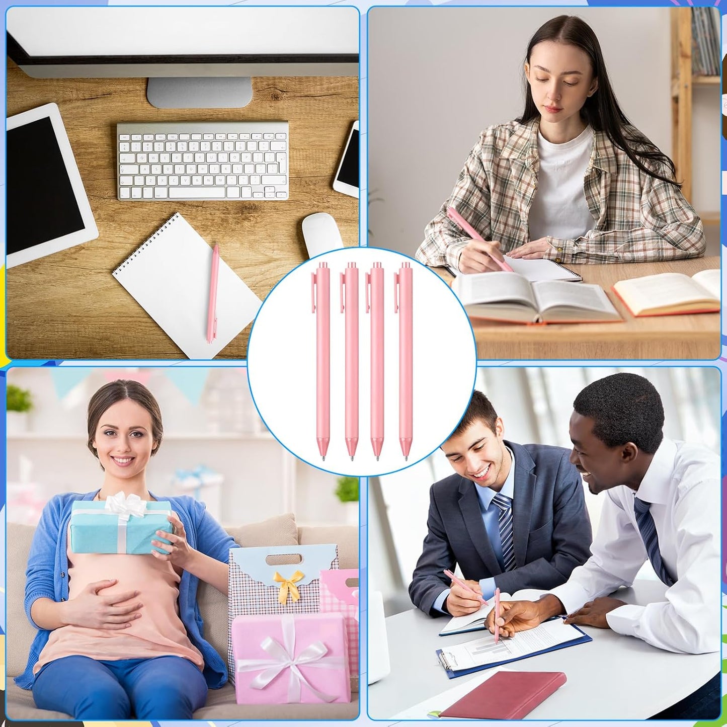 50 Pcs Ballpoint Pens Bulk Retractable Writing 1.0 mm Medium Point Black Ink Cute Pens Smooth Writing School Supplies for Teacher Students Employees Server Bridal Shower Baby Shower (Pink)