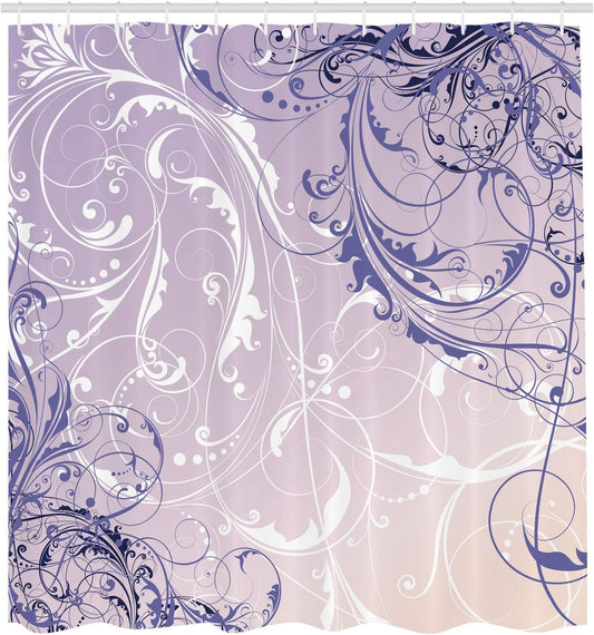 Ambesonne Floral Shower Curtain, Baroque Swirl Branches Curved Flower Leaves Shabby Form Nature Pattern, Cloth Fabric Bathroom Decor Set with Hooks, 69" W x 70" L, Pink Peach