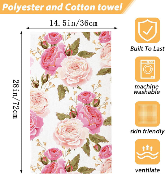 Abstract Pink Rose Bathroom Hand Towels, Vintage Flower Bath Hand Towel for Decorative Fingertip Towels Set of 2 for Home Bathroom Spa Hotel Gym 14"X28"