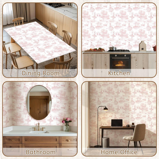 Peel and Stick Wallpaper Self Adhesive Wall Mural Pink Toile Ballerina Swan Contact Paper Renter Friendly Wallpaper for Kitchen Nursery Bedroom 17.7"x118"
