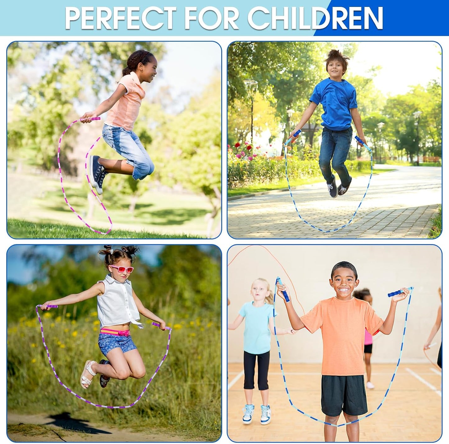 Jump Rope for Kids, 9 Ft Adjustable Jump Ropes for 4 5 6 7 8 10 12, Segmented Soft Beaded Jumping Rope Age 8-12, Tangle Free Skipping Rope for Women Man Fitness Weight Loss