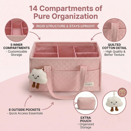 PeraBella Baby Diaper Caddy Organizer, Baby Basket Shower Gift, Portable Changing Table Basket, Postpartum Caddy & Tote Bag Pouch, Newborn Boy & Girl Nursery Essentials Registry, Car Diaper Organizer