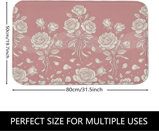Vintage Floral Quick Dry Bath Mat, Elegant Peach Roses Absorbent Non Slip Shower Mat, Spring Decorative Flannel Washable Bath Rugs for Bathroom Toilet Restroom 20x32 Inch