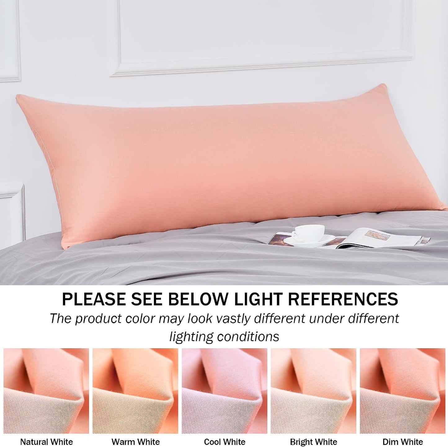100% Cotton Body Pillow Case Cover with Zipper Wrinkle-Free, 400 Thread Count Super Soft Pillow Case for Body Pillow, Breathable Long Pillow Protector 21" x 54" Pink